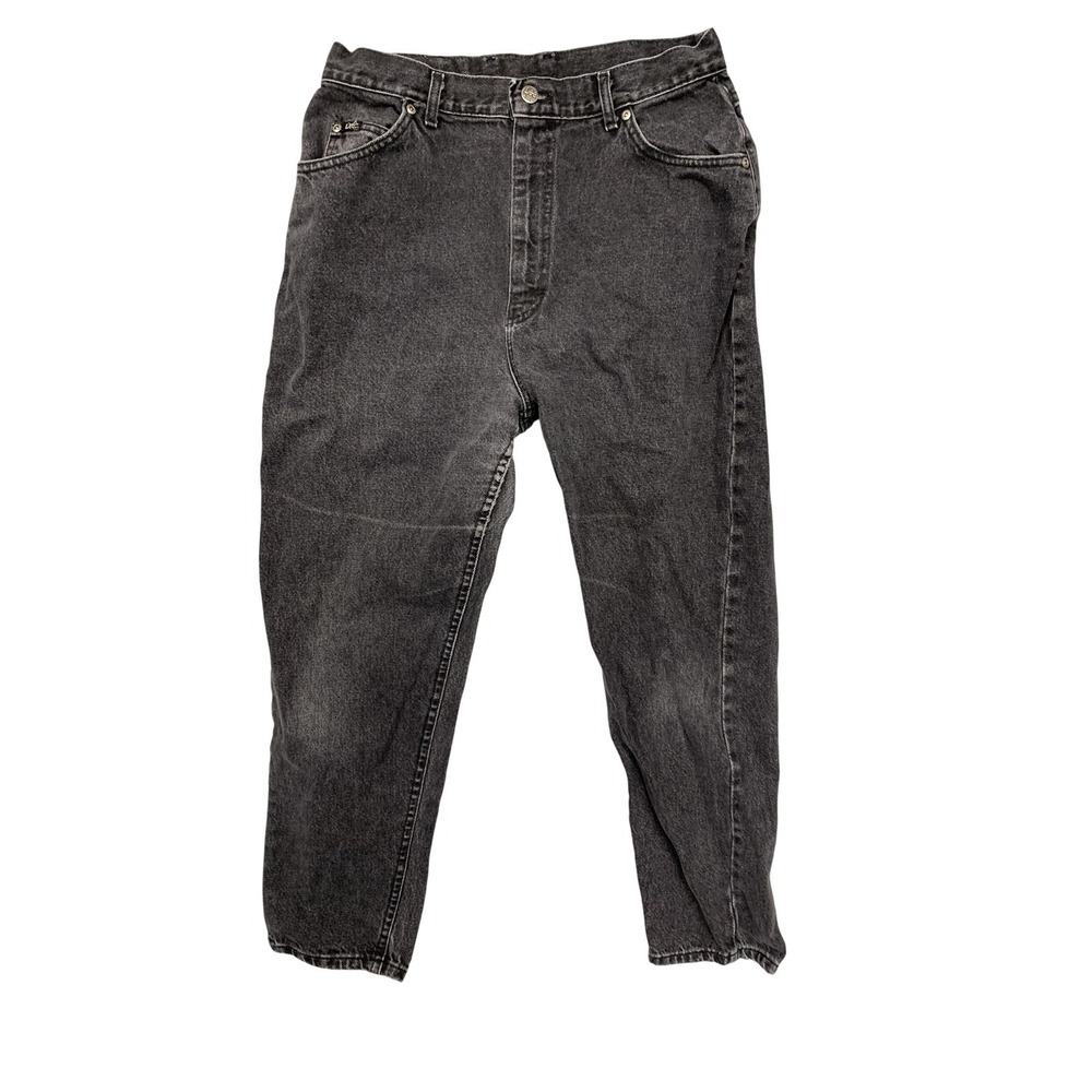 Lee Jeans Womens 16 Petite Charcoal 100% Cotton High Rise Relaxed Tapered Denim